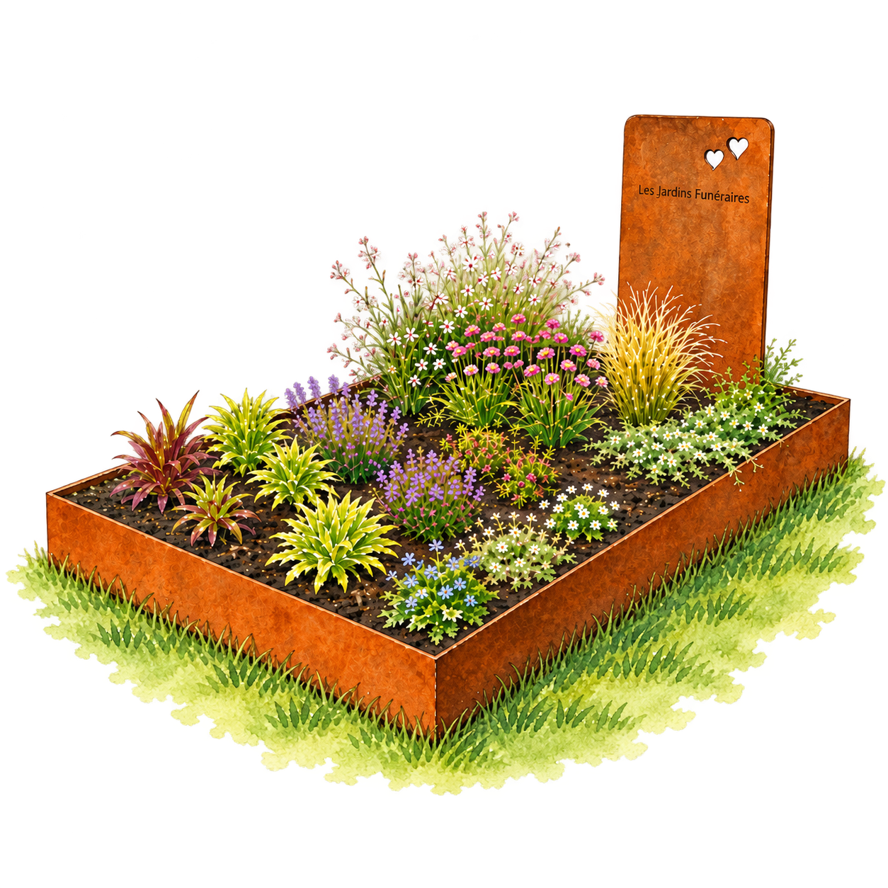 Illustration du monument fleuri en acier corten
