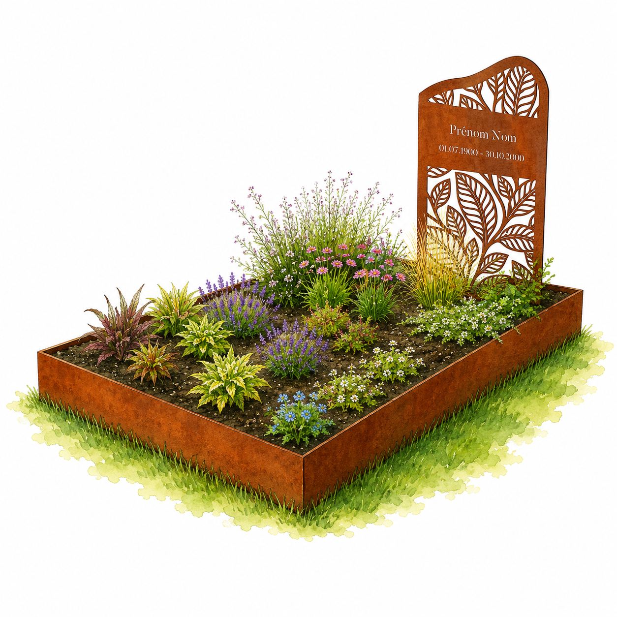 Monument paysager avec stèle Rivage Lisière en acier corten